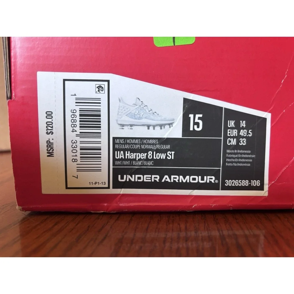 Under Armour UA Harper 8 Low ST Metal Baseball Cleats 3026588-106 Men's Size 15